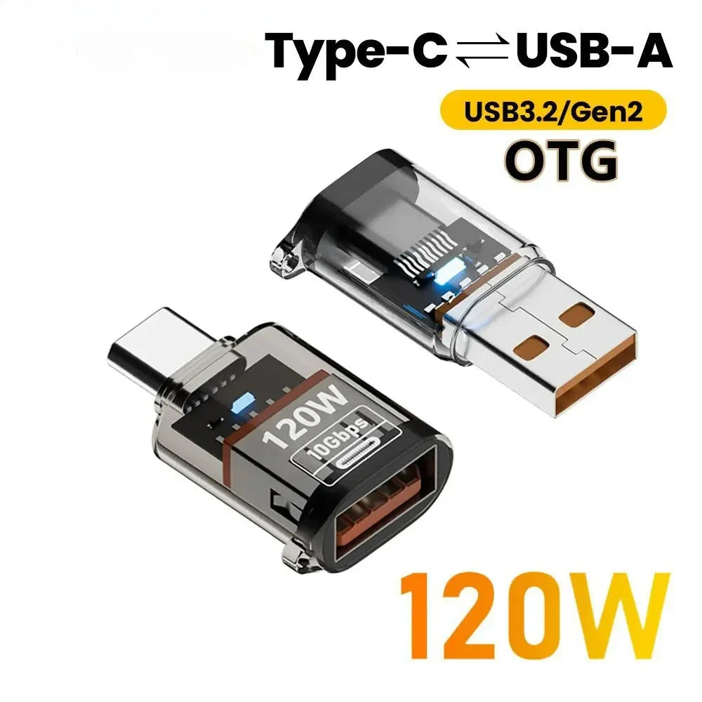 120W Fast Charging USB 3.2 To Type C Adapter OTG 10GB High Speed Data Audio Transfer for PC Tablet Xiaomi Huawei USB C Converter