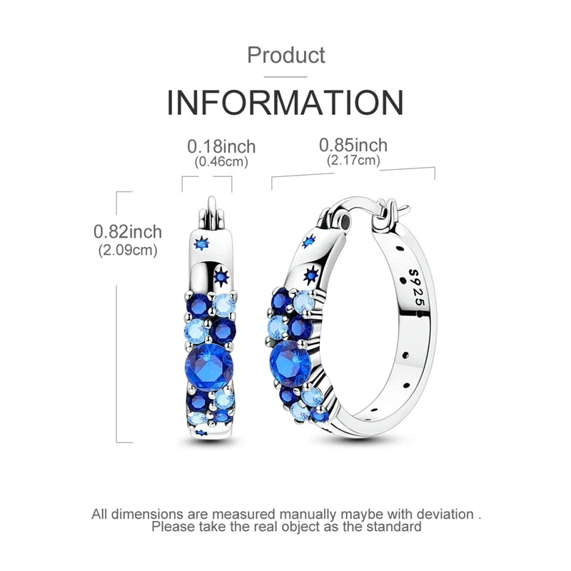 925 Sterling Silver Hoop Earring For Woman Night Sky Blue Purple Gemstone Original Earrings Fashion Jewelry Gift
