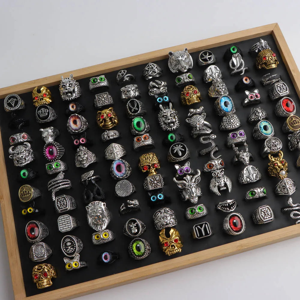 10/20/30/50Pcs/Lot Fashion Retro Punk Classic Skull Owl Rings for Men Women Hip Hop Jewelry Accessories Party Gifts Mix Style
