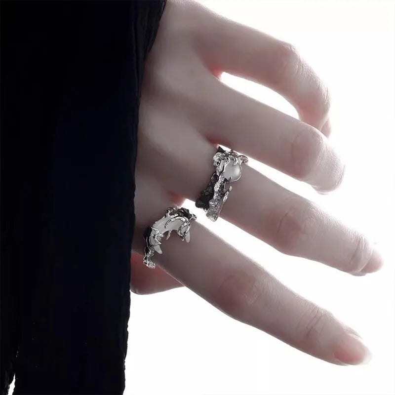 Vintage Y2K Irregular Sun Moon Open Ring for Women Men Adjustable Metal Punk Finger Rings Fashion Party Jewelry Lovers Gifts