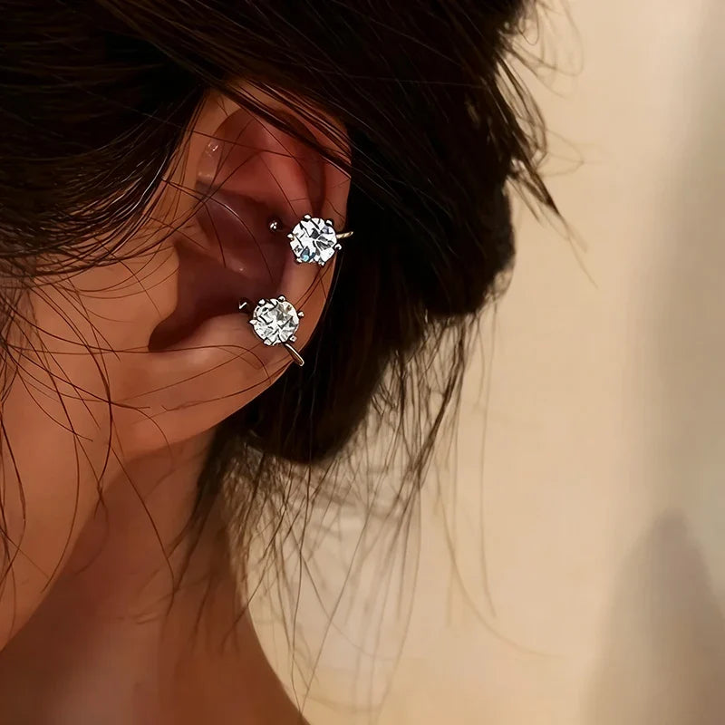 2Pc New Shiny Zircon Clip Earrings Adjustable Non Piercing Ear Clips for Women Daily Wear Party Banquet Jewelry Gift New Fashion