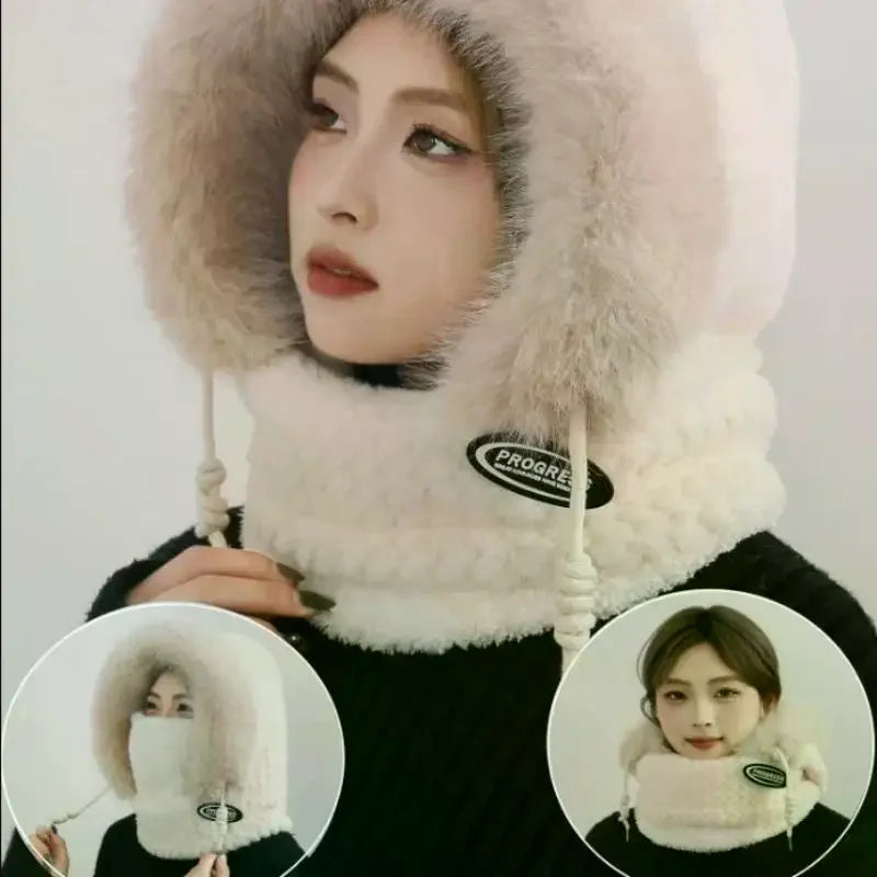 Simple Solid Color Cycling Windproof Cap Thickened Neck Warmer Ear Protection Hat Keep Warm Windproof Winter Hat Scarf Set