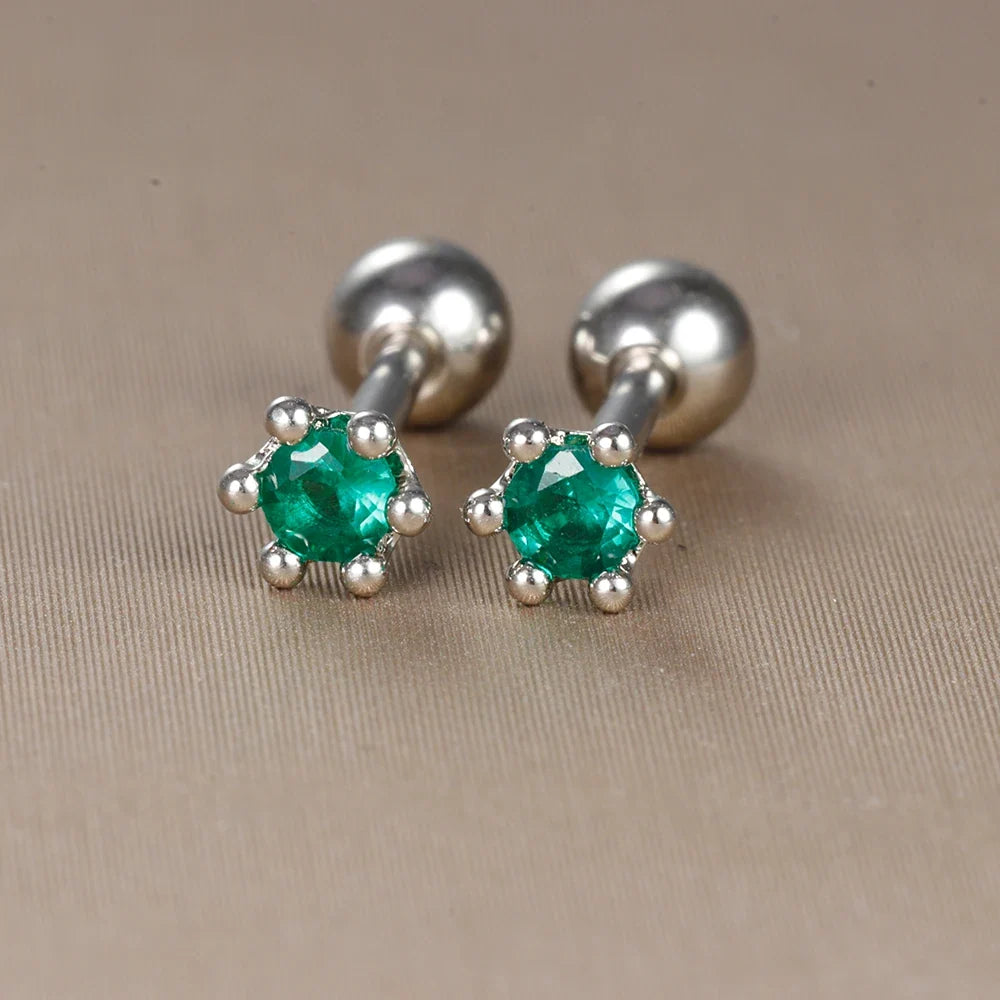 2PC Stainless Steel Little Stud Earring for Women Tiny Green Crystal Zirconia Cartilage Helix Tragus Piercing Earrings Jewelry