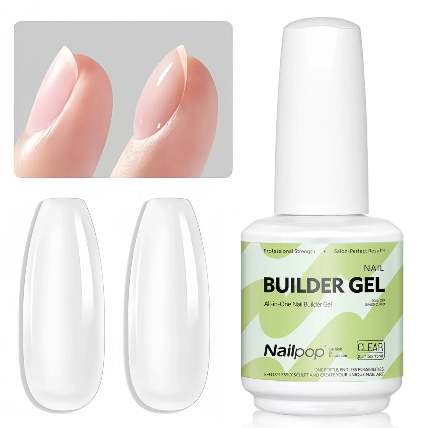 Nailpop 7-in-1 Builder Nail Gel HEMA/TPO Free Fast Building Gel Nail Polish 8 Colors Nail Tip Reinforcement and Extension 15ml