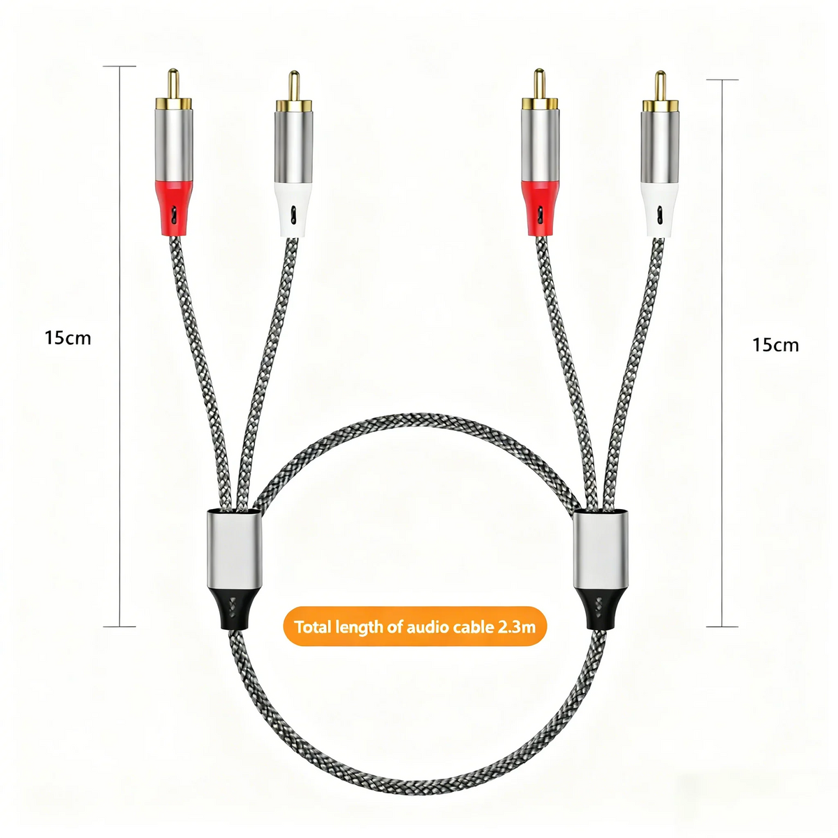 Double RCA Audio Cable, 2 Pairs of RCA Cables for Computer, TV, Amplifier, Subwoofer, and Speaker Connection