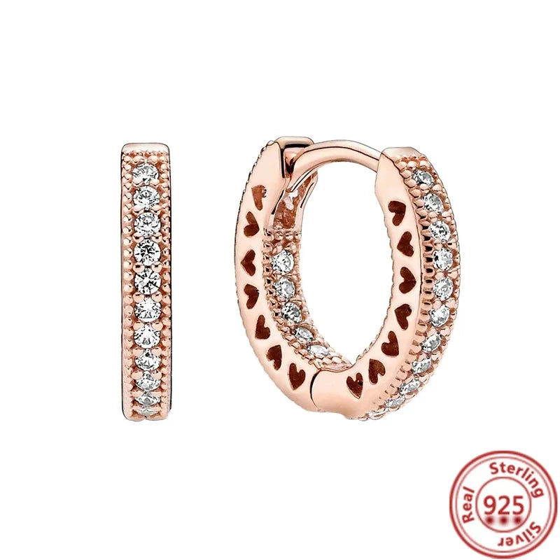 Hot Sale 925 Sterling Silver Heart Earrings Fit Original Charms Hoop Earrings For Women Girls Stud Earring Fine Jewelry Gifts