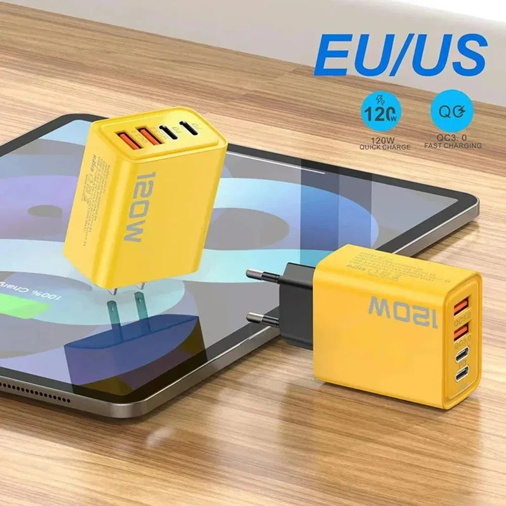 120W USB Type C Charger Mobile Phone Fast Charger Adapter For iPhone Samsung Xiaomi Quick Charge 3.0 EU/US/UK Plug Wall Charger