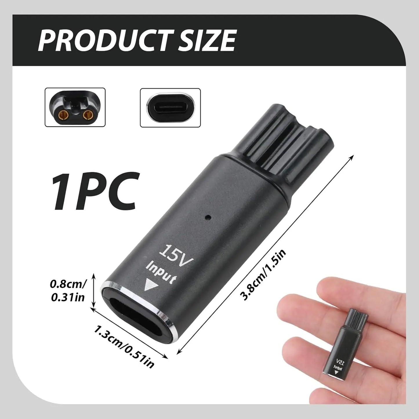 Brangdy 15V HQ8505 Type-C Shaver Adapter Charging Converter for Philips OneBlade QP6510 QP6520 QP6530 Electric Beard Trimmer