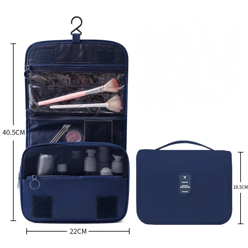 Travel Hanging Makeup Bag Large Capacity Portable Hand-held Storage Wash Bag with Simple Hook for Cosmetic Organization