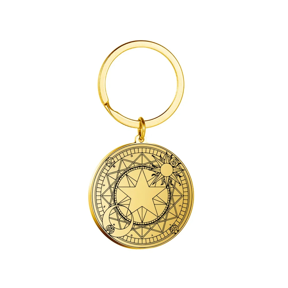 Dawapara Protection Secret Seal of Solomon Pendant Keychain Witchcraft Hexagram Wealth Fortune Amulet Stainless Steel Jewelry
