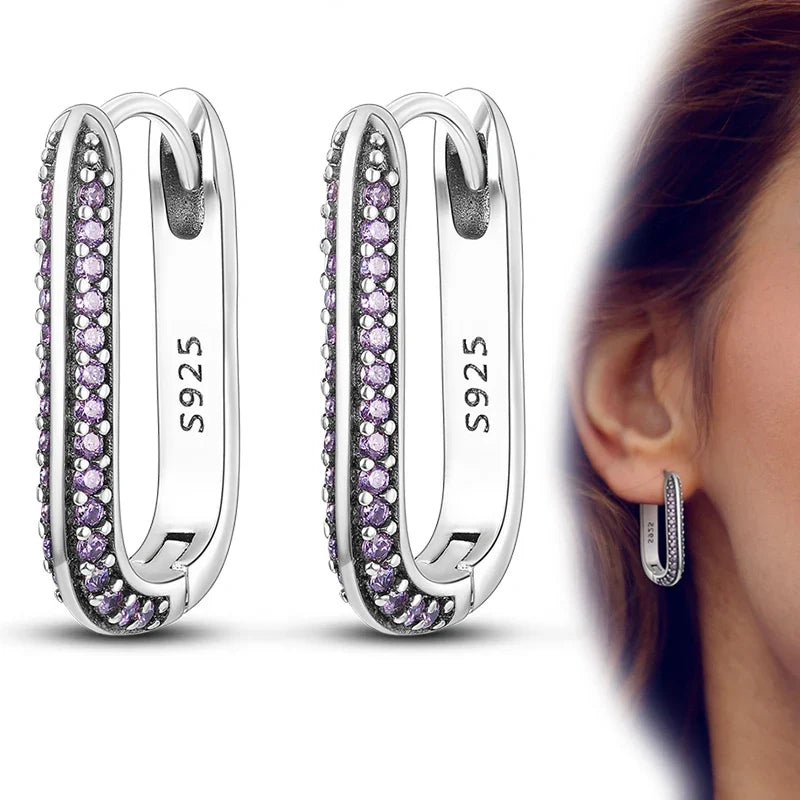 Genuine 925 Sterling Silver Love Feather Earrings Fit Original Charms Hoop For Women Girls Stud Earring Fine Jewelry Gifts