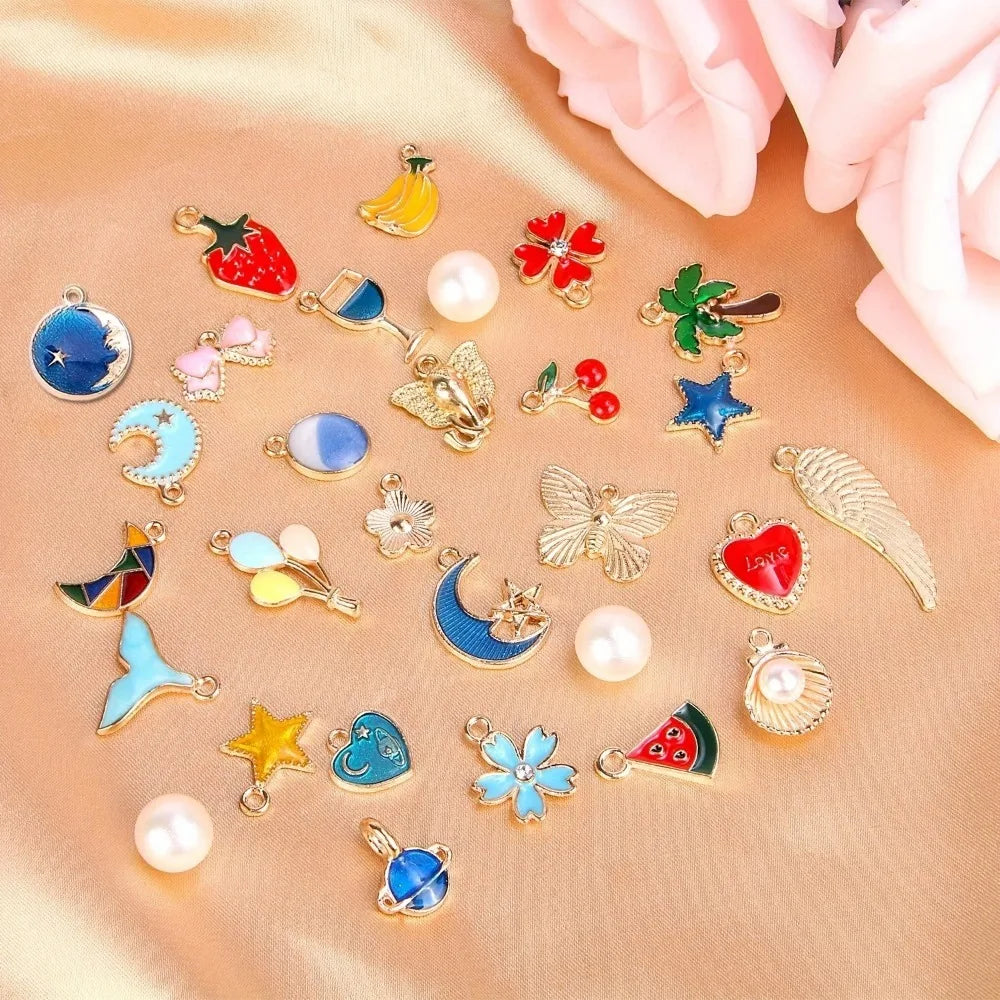 20/30/50/100pcs Mixed Style Gold-Plated Pendants, Drip Oil Alloy Pendants, Jewelry Accessories, Used for DIY Jewelry Making
