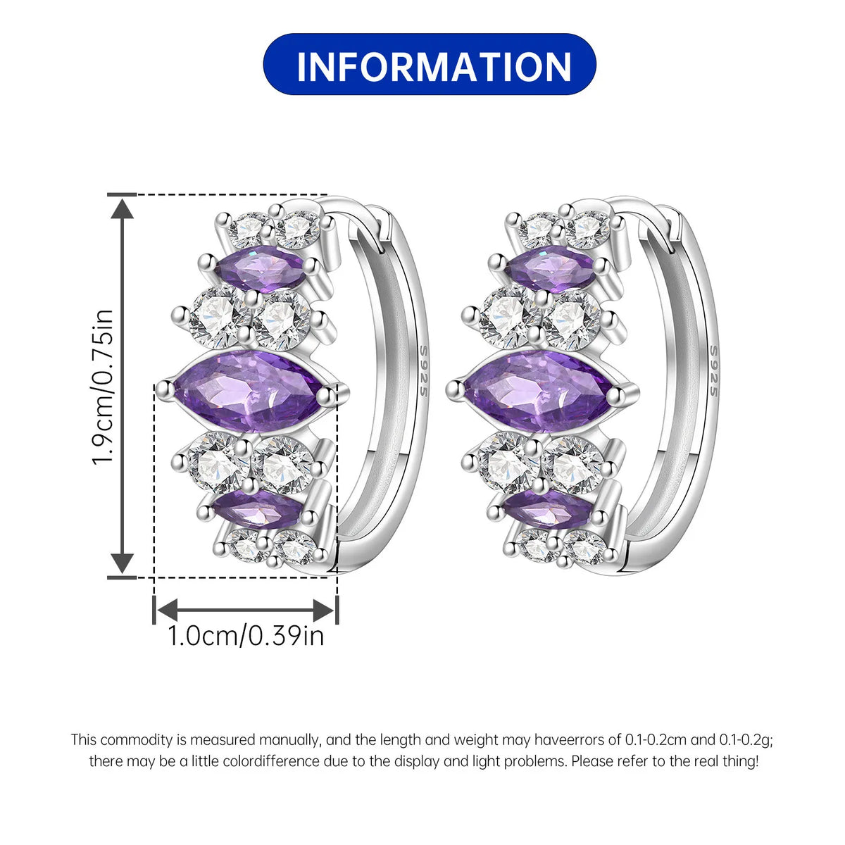 PANPOKI S925 Sterling Silver Purple Zircon Series Earrings Hoop Earrings For Women Jewelry Original Party Trendy Gifts