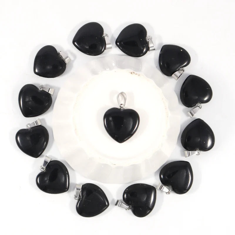 Natural Black Obsidian Stone Heart Beads Healing Pendant Women Charms 20mm Wholesale For Jewelry Making Earring Accessories