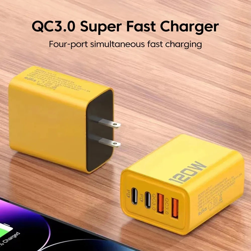 120W USB Type C Charger Mobile Phone Fast Charger Adapter For iPhone Samsung Xiaomi Quick Charge 3.0 EU/US/UK Plug Wall Charger