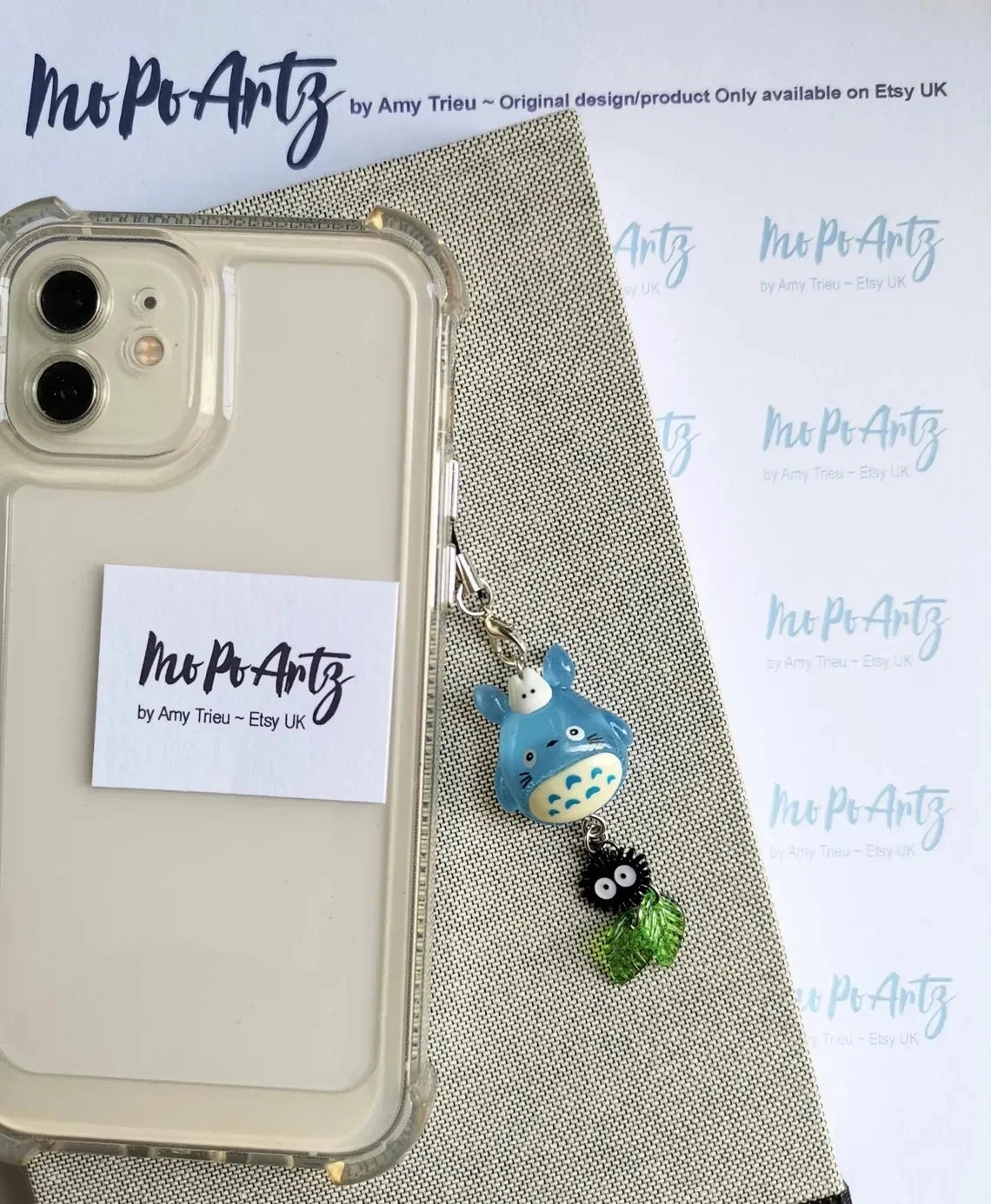 Kawaii Blue Animal Totoro Phone Charm Soot Sprite Keychain Woodland Anime Cat Cosplay Pendant Accessories Handmade Y2K Gift