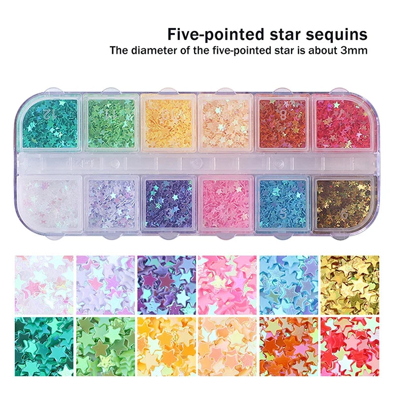 *12 Grids Mixed Mini Circular Colorful Nail Glitter Wave Point Sequin Sparkling Flower DIY Nail Decoration Nail Charms