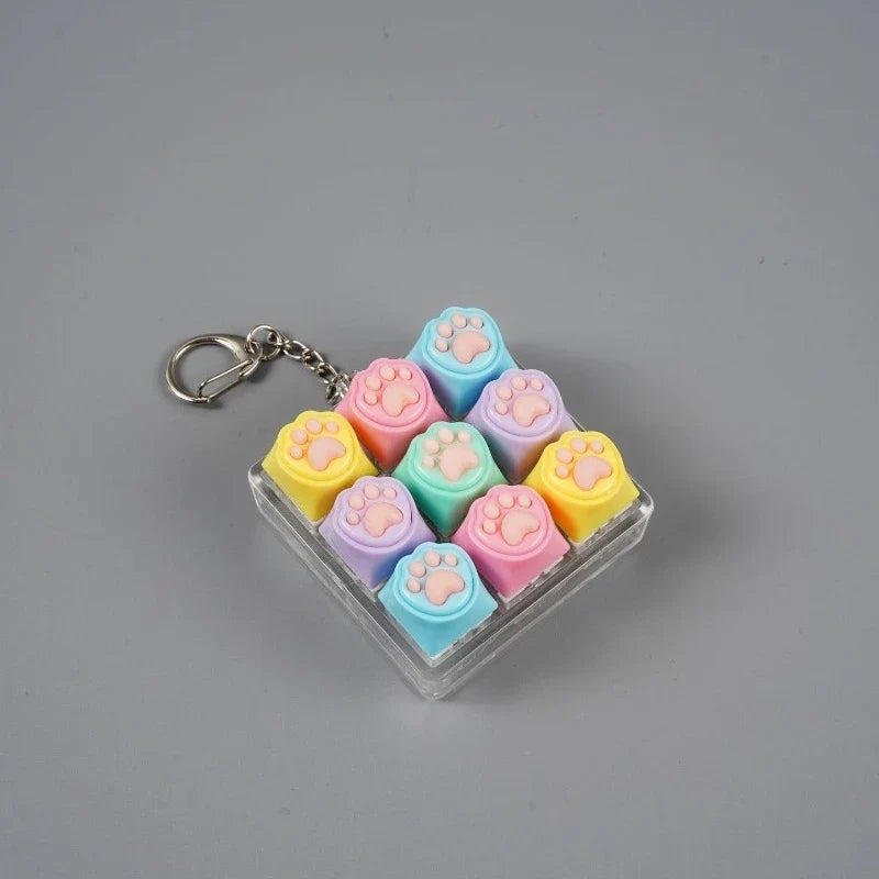 Cute Cat Claw Keychain 9 Keys Keyboard Decompression Keyboard DIY Keyboard Keychain For Adult Gifts
