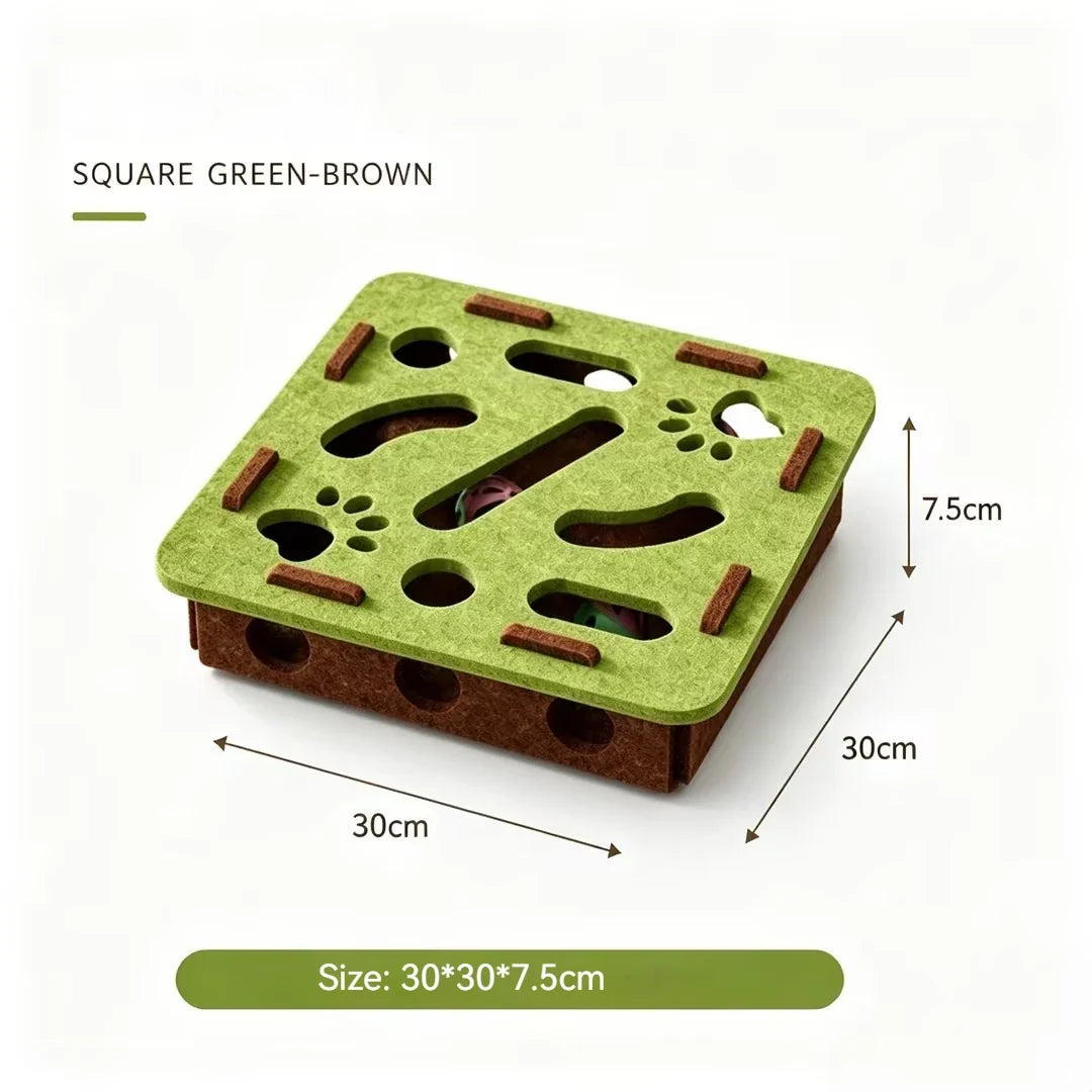 Interactive Cat Toy Felt Maze Box with Bell Ball Self Play Cat Teaser Box Stimulate Hunting Instinct Relieve Boredom Stress
