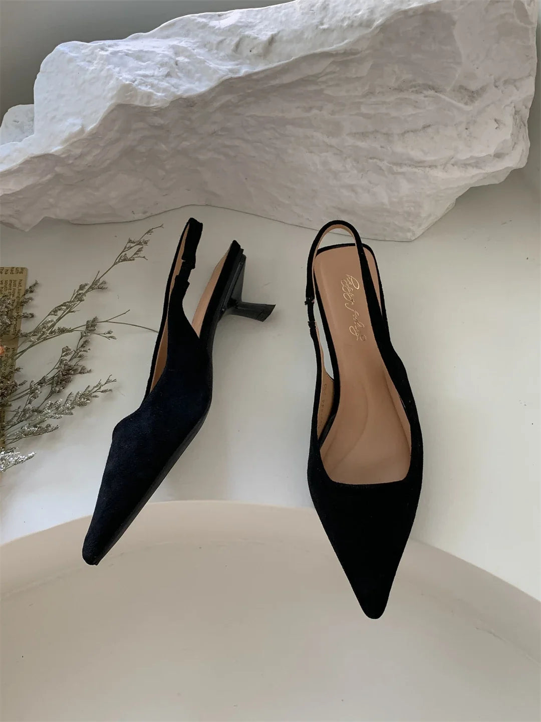 Bailamos Women Sandals Pointed Toe Elegant Low-heel Shoes Summer Fashion Slingback Woman Mules Shoes Pumps Dress Shoes