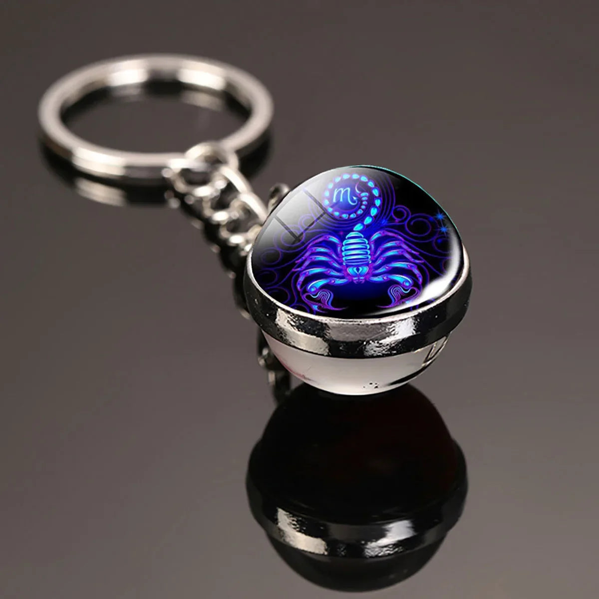 12 Constellation Key Chain Luminous Double Sided Glass Ball Pendant 12 Zodiac Key Chain Fashion Birthday Gift for Men and Women