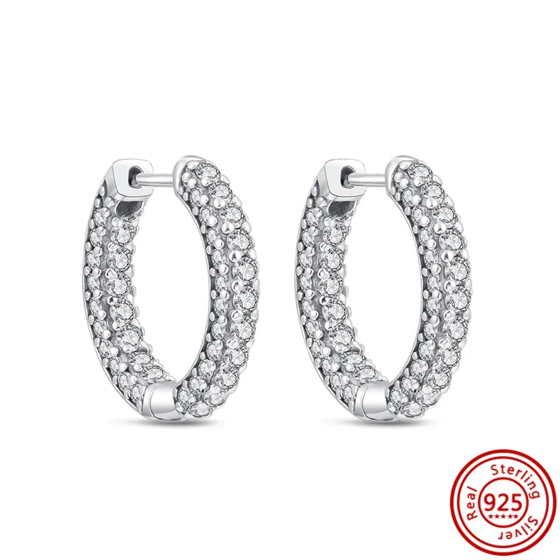 Hot Sale 925 Sterling Silver Heart Earrings Fit Original Charms Hoop Earrings For Women Girls Stud Earring Fine Jewelry Gifts