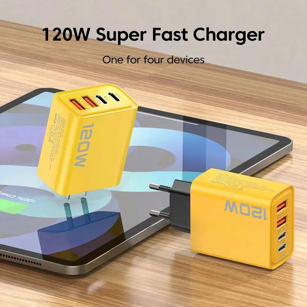 120W USB Type C Charger Mobile Phone Fast Charger Adapter For iPhone Samsung Xiaomi Quick Charge 3.0 EU/US/UK Plug Wall Charger