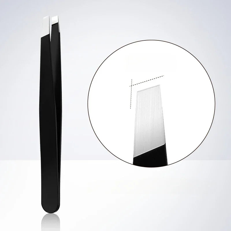 Stainless Steel Black Eyebrow Tweezer with Slant and Flat Point Beauty Tools for Eyelash Tweezer & Ingrown Hair Removal