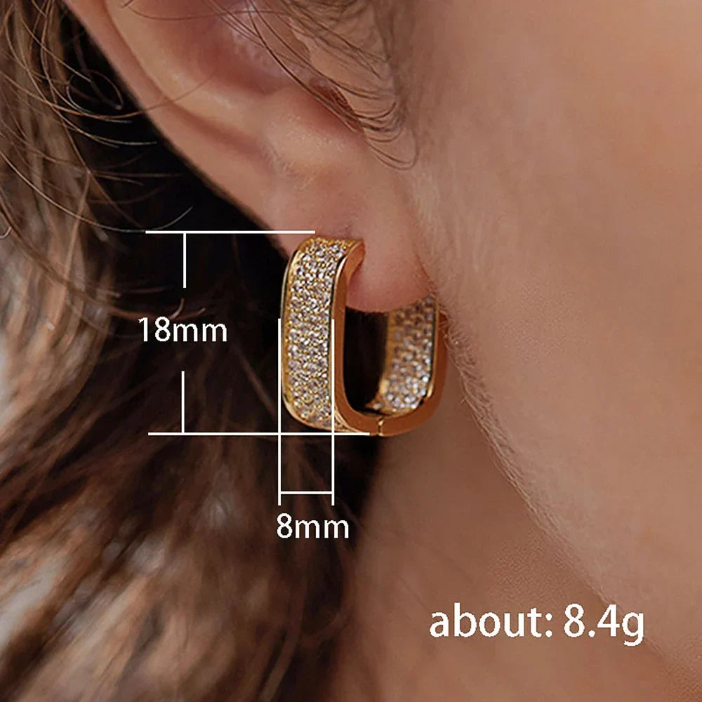 Classic Luxury CZ Korean Fashion Women's Earrings Metal Silver Gold Simple Exquisite Girls Popular Jewelry Accessories Selection