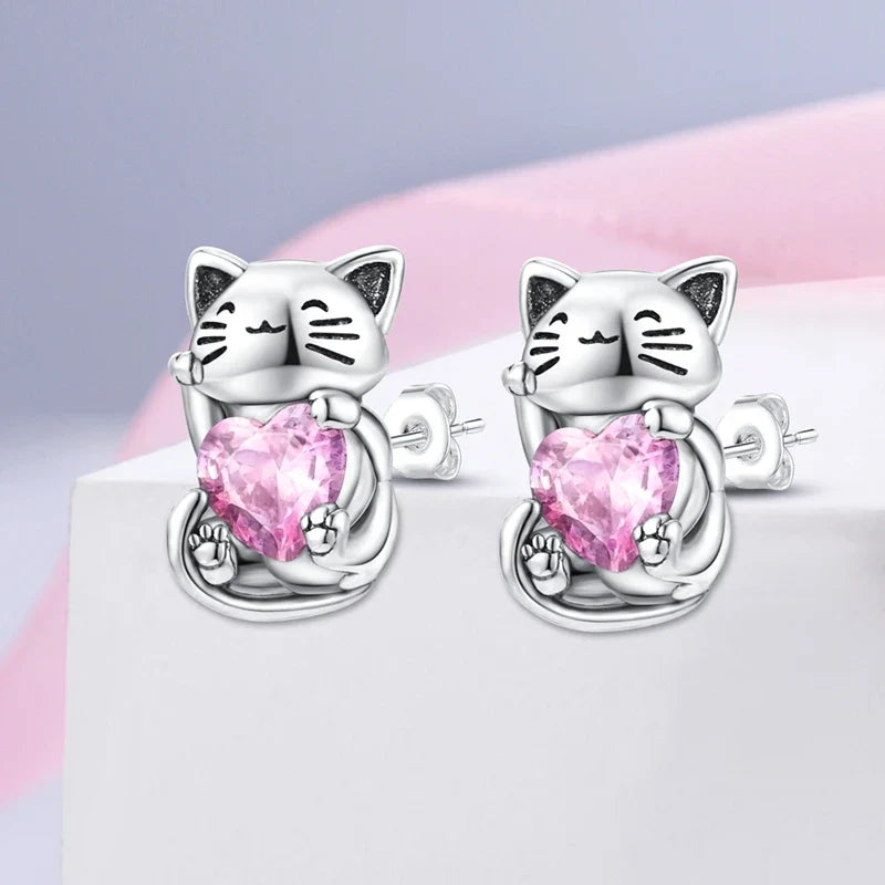 Original 925 Sterling Silver Colorful Cute Animal Pet Stud Earrings For Women Collocation For Girlfriend Birthday Gift