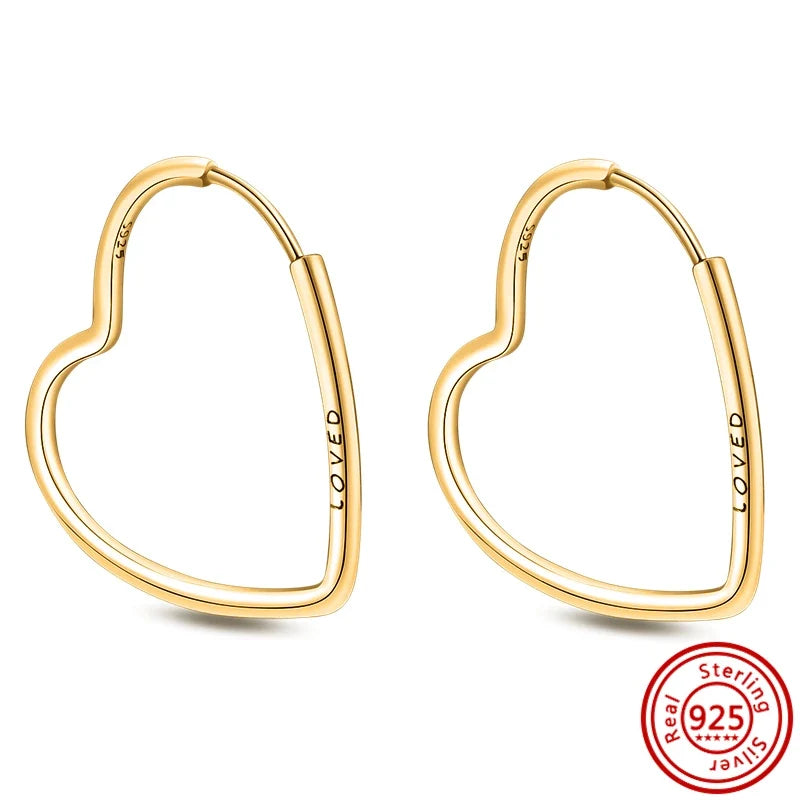Hot Sale 925 Sterling Silver Heart Earrings Fit Original Charms Hoop Earrings For Women Girls Stud Earring Fine Jewelry Gifts