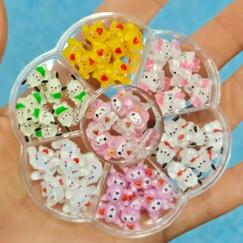 50Pcs Leopard Sanrio 3D Resin Nail Charms Mixed Kuromi My Melody Kitty Nail Parts DIY Manicure Decor Accessories