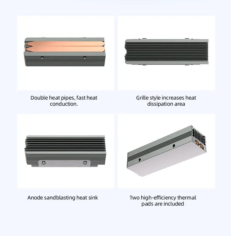 TEUCER M.2 NVMe 2280 SSD Heatsink Dual Copper Tube High Efficiency Radiator with Double-sided SSD Thermal Pad