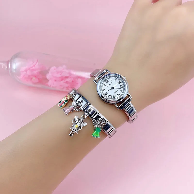 Hapiship 9mm Width Original Daisy Unicorn Angel Cup Santa Claus Italian Charm Fit Bracelet Stainless Steel Jewelry Making DJ050