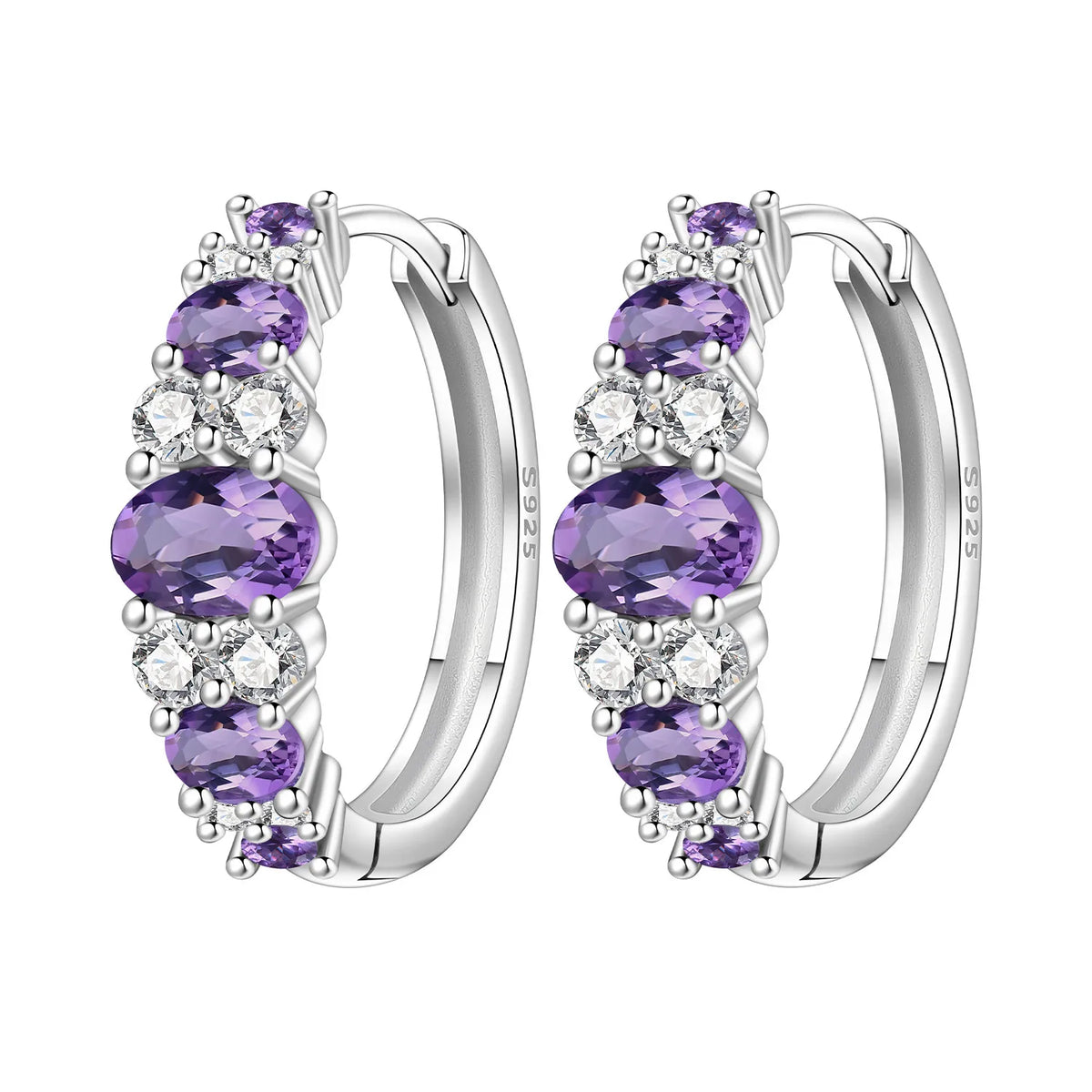 PANPOKI S925 Sterling Silver Purple Zircon Series Earrings Hoop Earrings For Women Jewelry Original Party Trendy Gifts