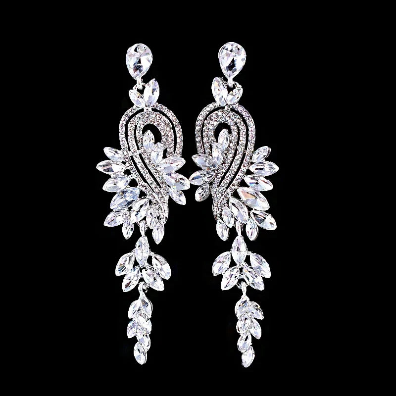 Shiny Crystal Zircon Long Stud Earrings for Women Geometric Hanging Drop Tassel Earring Fashion Party Vintage Pendant Jewelry