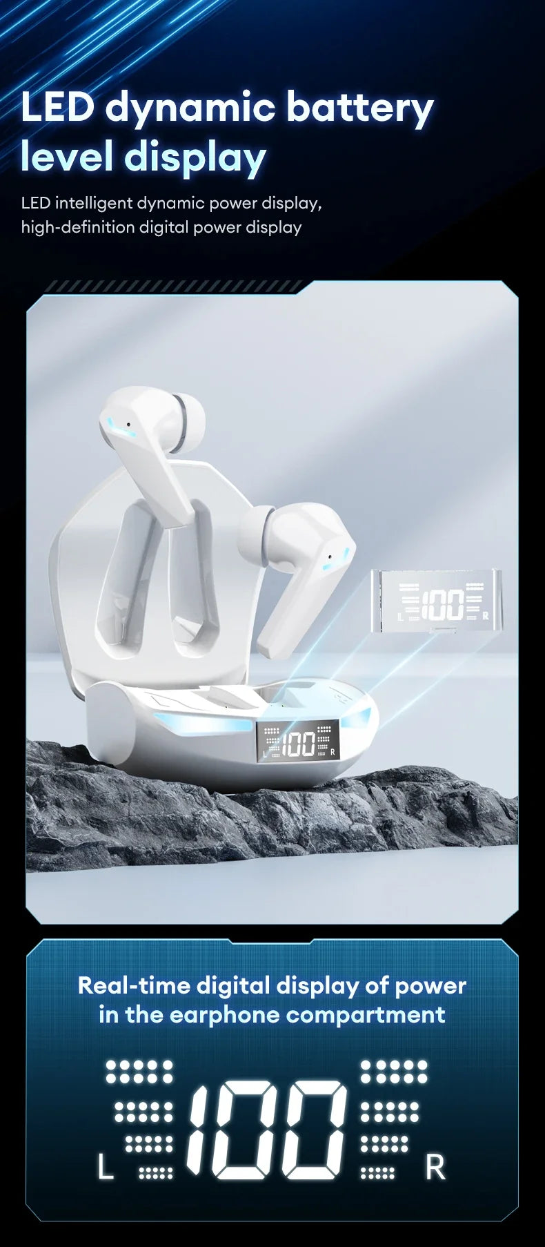 Choice Lenovo XT53 Earphone Wireless Bluetooth 5.4 Headphones Low Latency Gaming Headset Noise Reduction LED Display Earbuds New