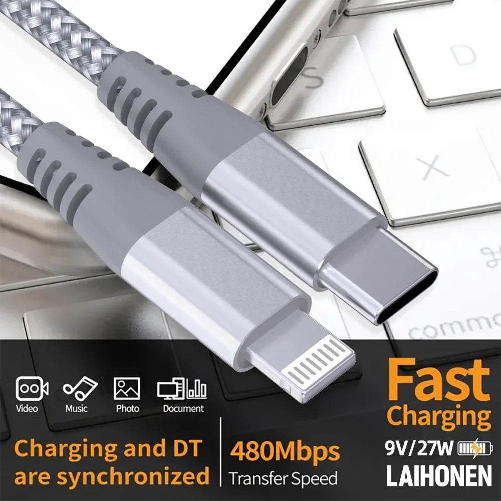 LAIHONEN 1 Pack MFi Certified USB C to Lightning Nylon Braided Fast Charging Cable 1M 2M 3M for iPhone 13 12 11 Pro Max