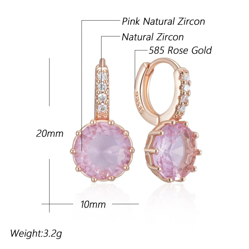 Kinel Hot Shiny Pink Natural Zircon Bride Drop Earrings for Women Fashion 585 Rose Gold Color High Quality Daily Fine Jewelry