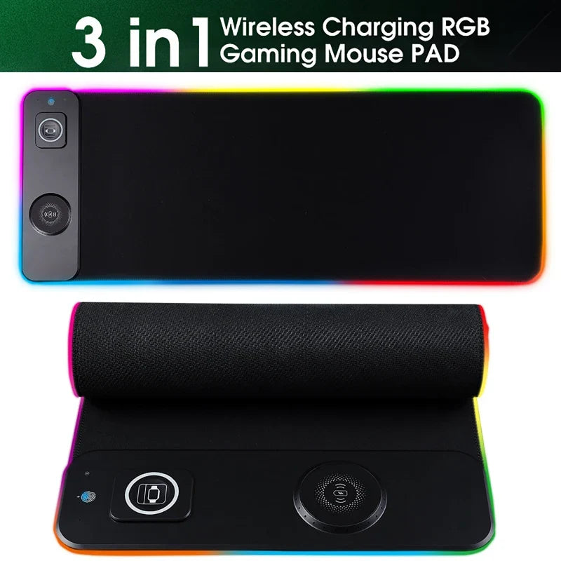 RGB Mouse Pads 3-In-1 Magnetic Wireless Charging Gaming Mousepad PC Laptop Pad for Airpod Wireless Charging for Apple Watch