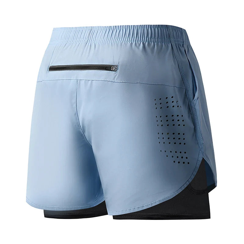 Men Quick Dry Double Layer Fitness Running Shorts