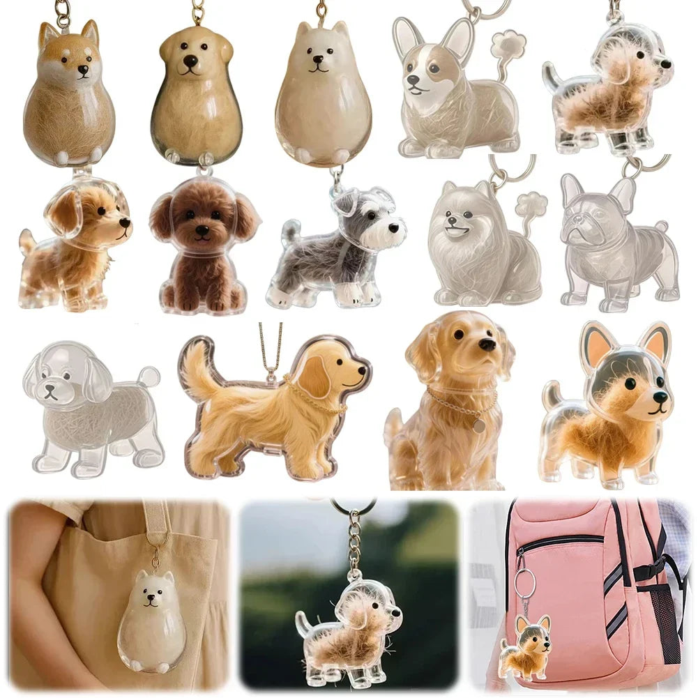 Transparent Dog Hair Storage Pendant Dog Hair Collector Keychain Pet Hair Memorial Bottle for Pet Lovers DIY Memorial Keychain