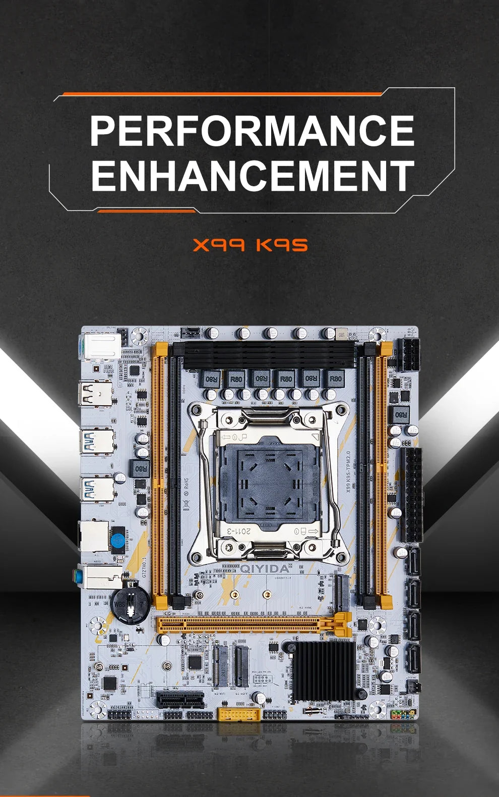 QIYIDA X99 Motherboard LGA2011-3 Slot SATA3.0 USB3.0 NVME M.2 NGFF WIFI Support DDR4 Memory and Xeon E5 V3 V4 Processor TPM14PIN