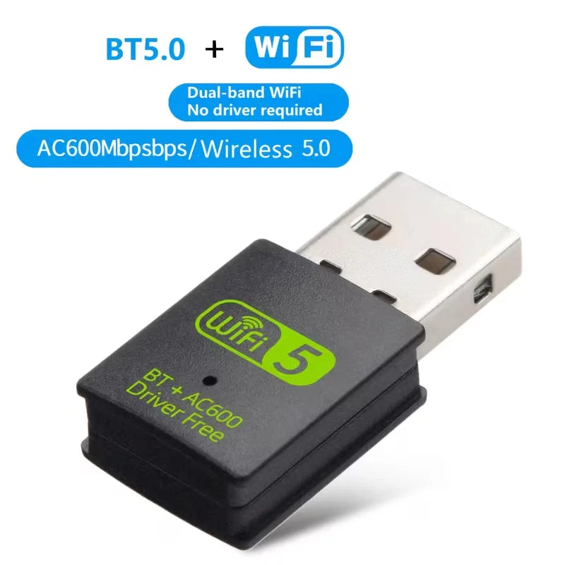 USB Wireless Wifi/Bluetooth Adapter 600Mbps Wifi Dongle Dual Band 2.4G/5G Wi-Fi Receiver for Laptop PC