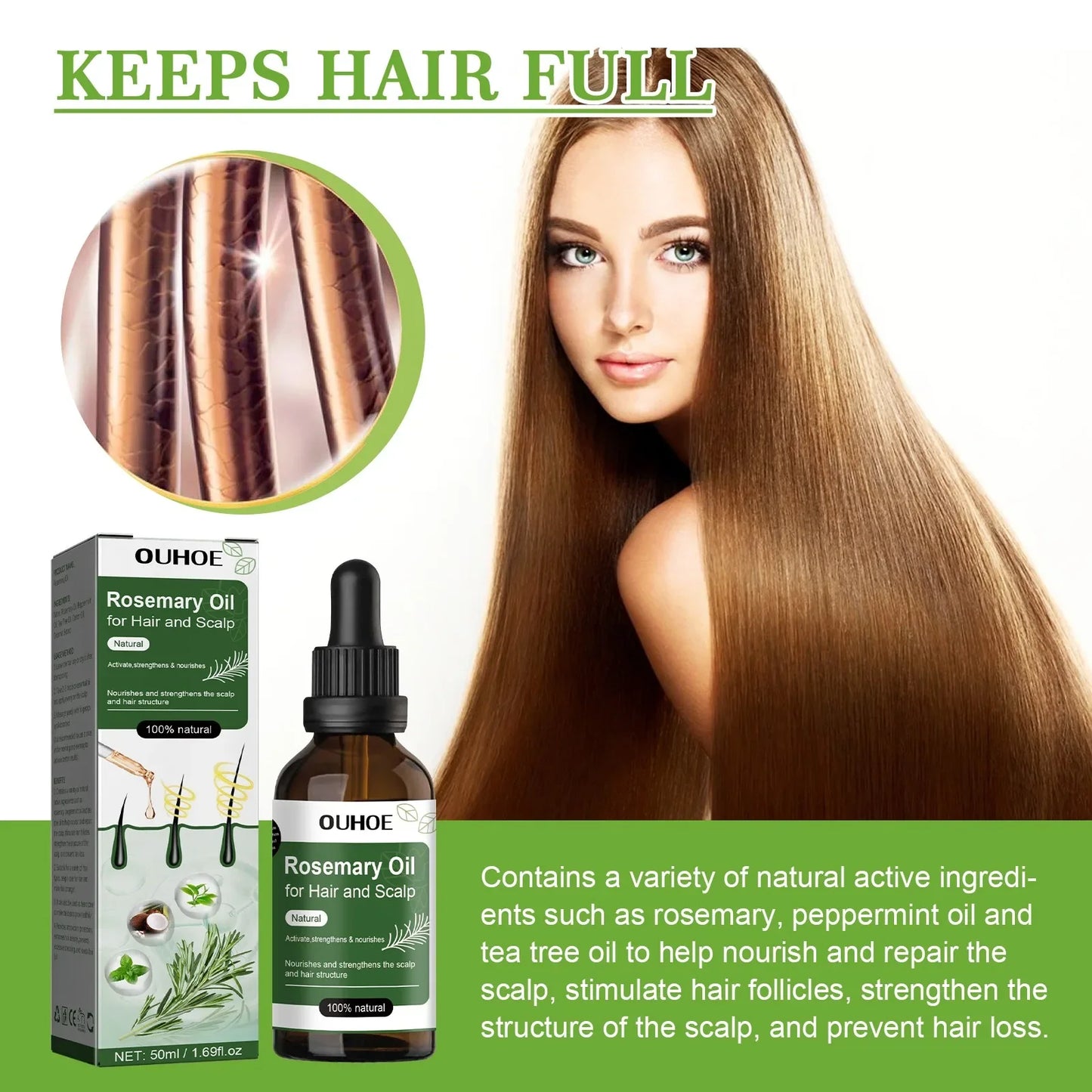 Rosemary Oil for Hair Growth 50ml Essential Oil Growing Hair Beauty Hair Care Prevents Hair Loss Promotes Healthy Hair Growth