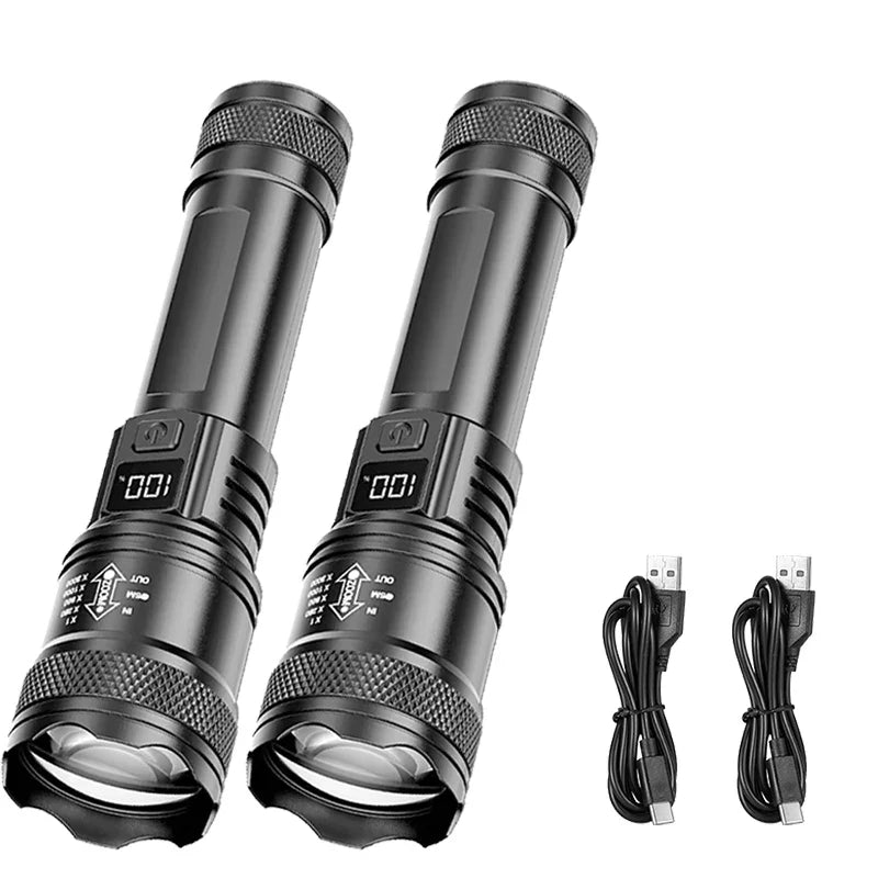 Ultra Bright LED Flashlight 2000LM Type-C Rechargeable Long Range Zoom Tactical Torch Outdoor Emergency Camping Fishing Lantern