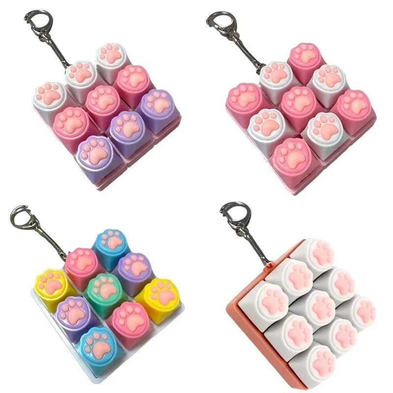 Cute Cat Claw Keychain 9 Keys Keyboard Decompression Keyboard DIY Keyboard Keychain For Adult Gifts