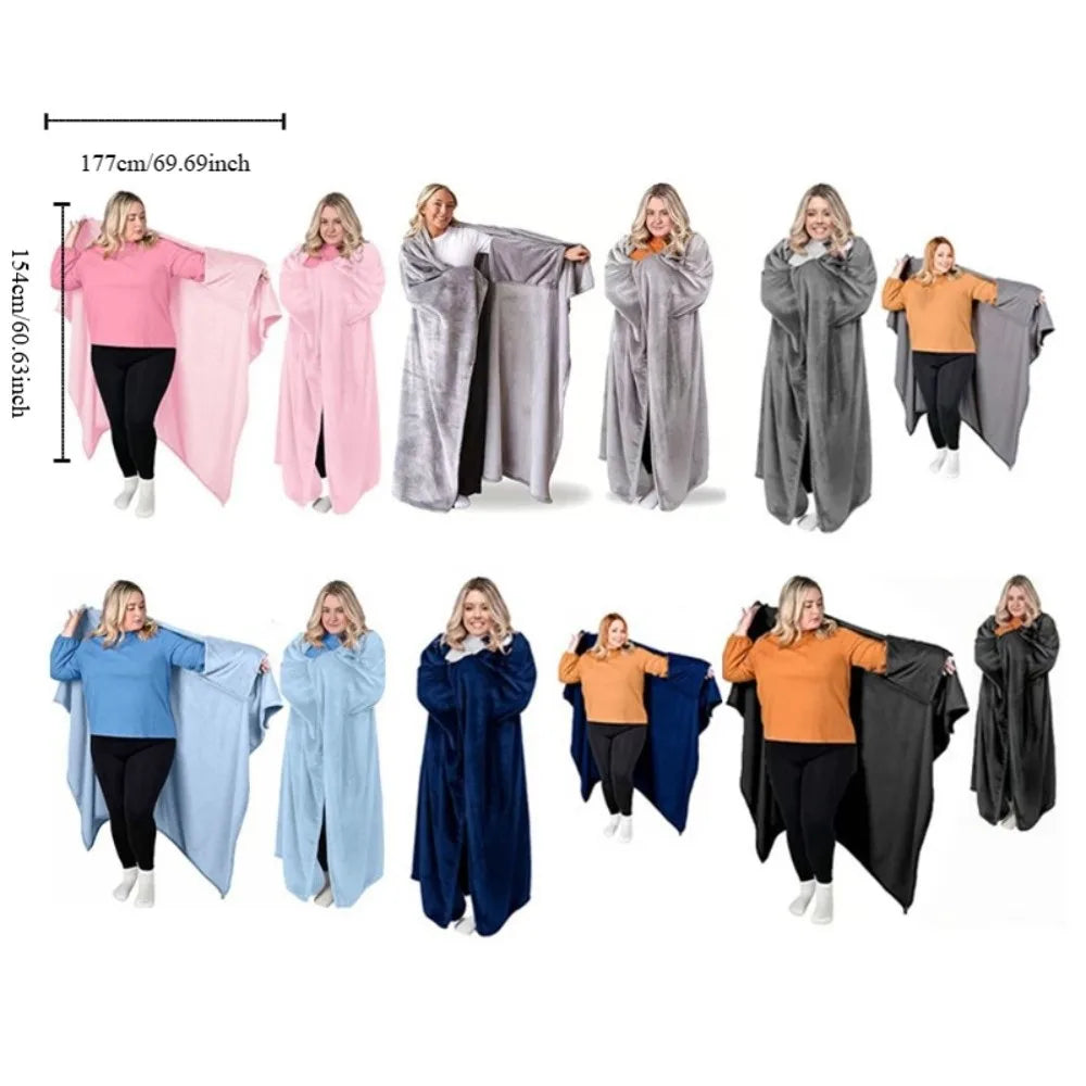 Cozy Flannel Winter Wearable Blanket Warm Sofa Throw Blanket Soft Thickened Leisure Blanket Winter