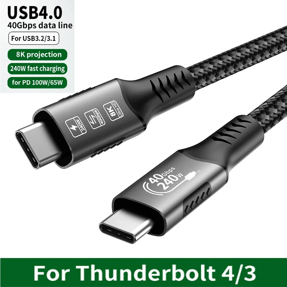 USB4 Cable 40Gbps 48V 240W For Thunderbolt 4 Type C Fast Charging Cable Thunderbolt3 USB C to C Data Transfer Cable For Laptop