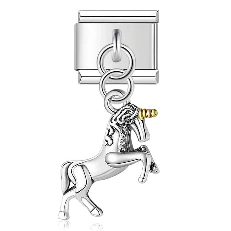 Hapiship 9mm Width Original Daisy Unicorn Angel Cup Santa Claus Italian Charm Fit Bracelet Stainless Steel Jewelry Making DJ050